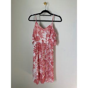 LOFT Red and White Midi Dress with Peekaboo Should